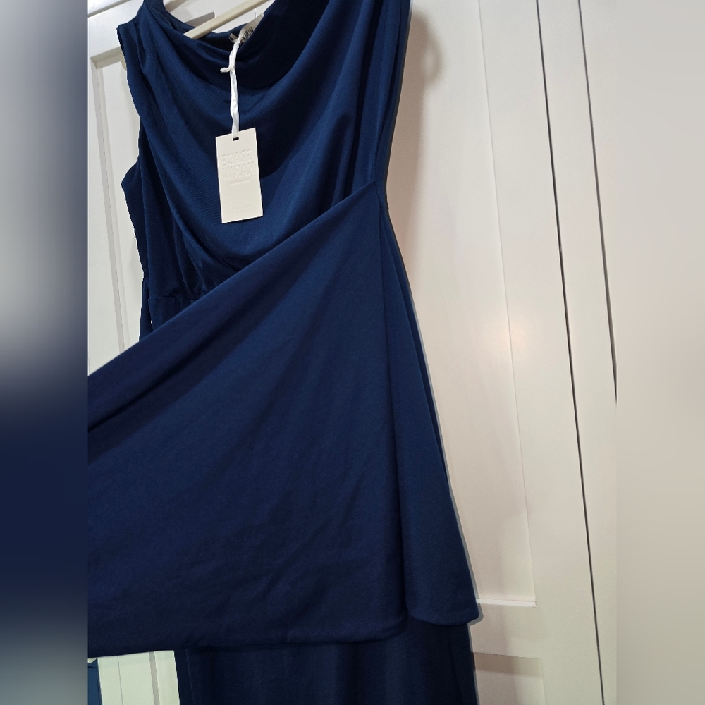 NWT Grace Karin Navy Blue One-Shoulder Faux Wrap Dress – Size Large - Picture 13 of 16